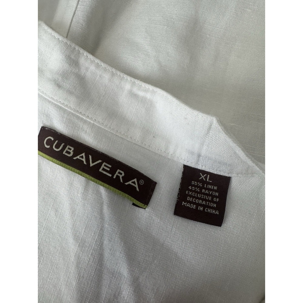 Cubavera XL Linen Long Sleeve Shirt Mens Popover White Embroidered beachy - Picture 7 of 11